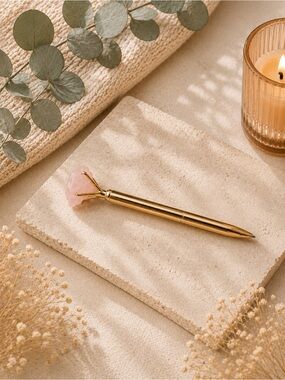Gold Pen with Pink Rose Quartz Stone Accent